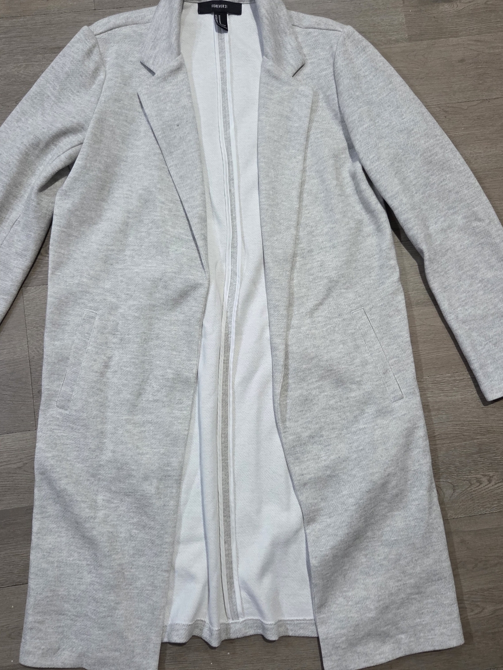 FOREVER 21 Light Gray Open-Front Long Coat